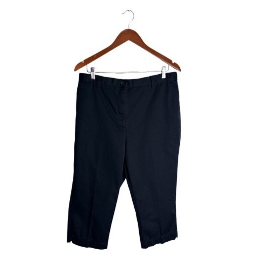 Land’s End Straight Leg Capri Trouser High Rise 14 Elastic Waist Cotton Black